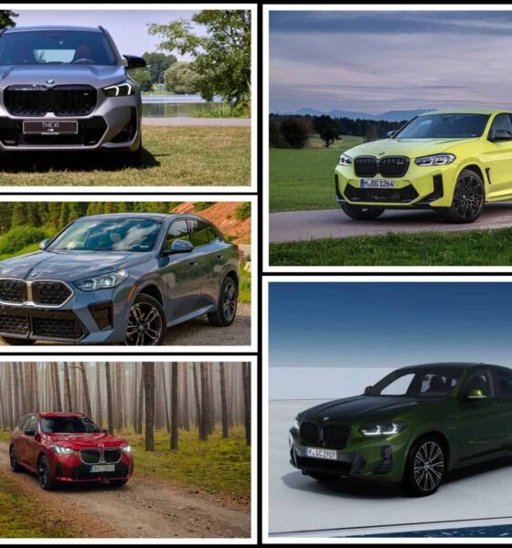BMW SUV lineup front view including X1, X3, X4, and X2 in 2025 model year trims