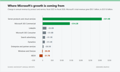 Which Microsoft businesses are growing and shrinking, according to obscure table in regulatory filing – GeekWire