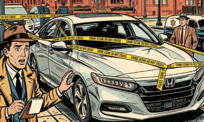 Cartoon immage of a Honda Accord wrapped in police tape.