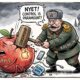 Cartoon of a Russian Genearl smashing a mallet over a crying Apple, representing the Kremlin's demands for control over the iPhone.
