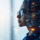 Female IT specialist learns to analyze code and data technology, cyber security, impact of artificial intelligence augmented reality, side profile, copy space. AI generation