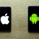 Apple and android smartphones. Iphone IOS versus Android operating system