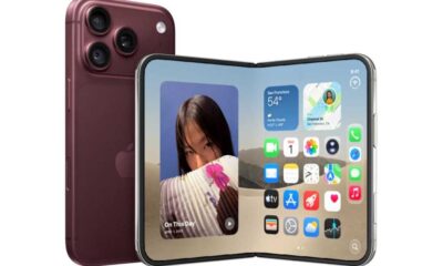 iPhone 18 Pro in burgandy with the iPhone Duo in white