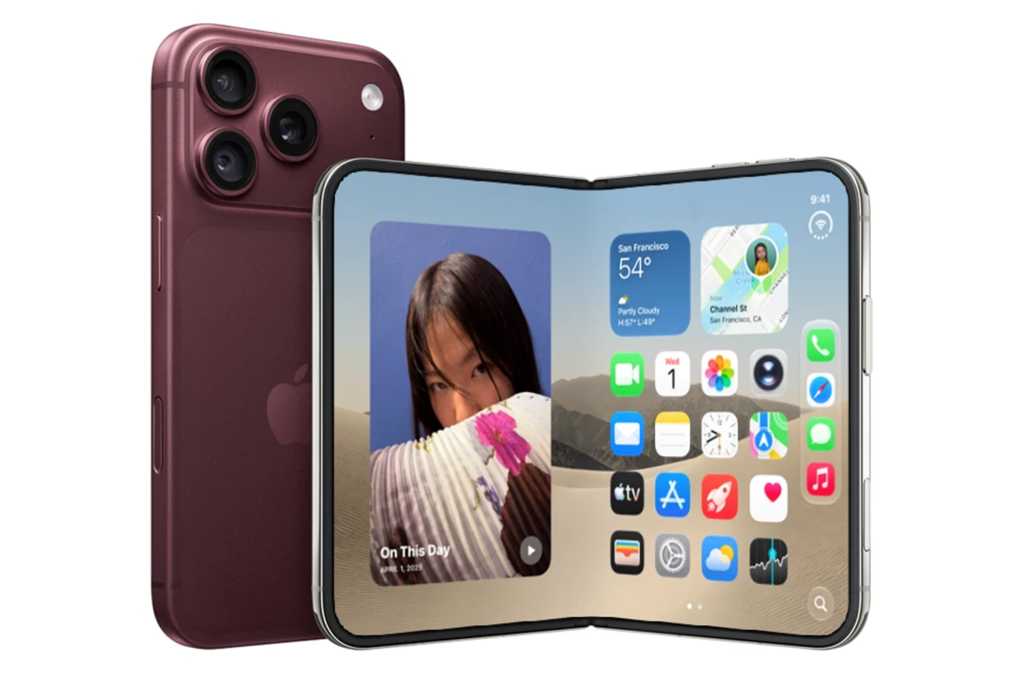 iPhone 18 Pro in burgandy with the iPhone Duo in white