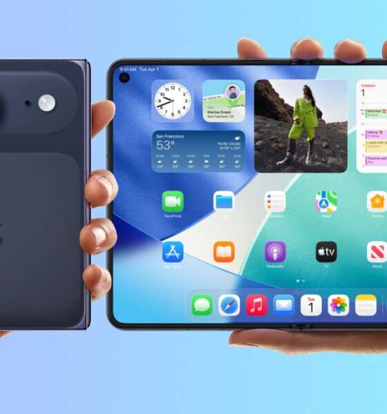 Concept design of the back of the iPhone Fold closed and a separate image opened