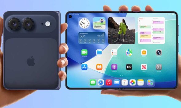 Concept design of the back of the iPhone Fold closed and a separate image opened