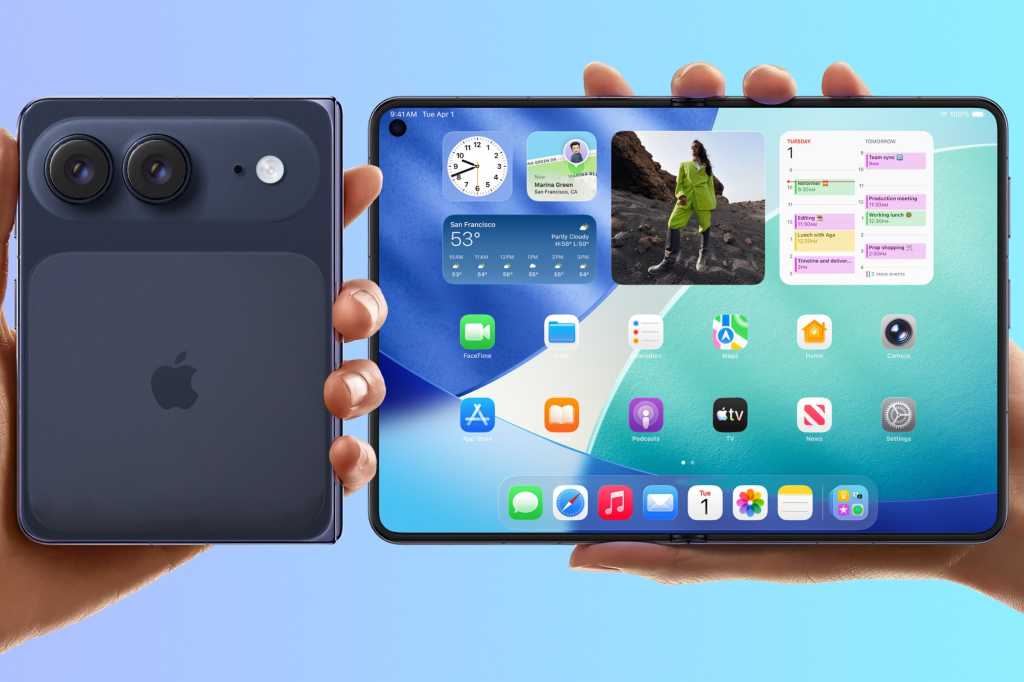 Concept design of the back of the iPhone Fold closed and a separate image opened