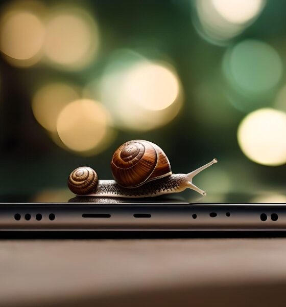 A snail crawling across an iPhone screen