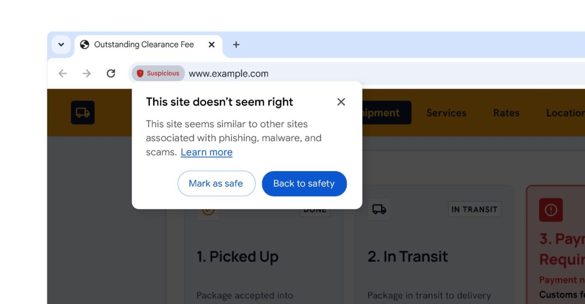 Chrome will now show a warning before you visit ‘suspicious’ sites