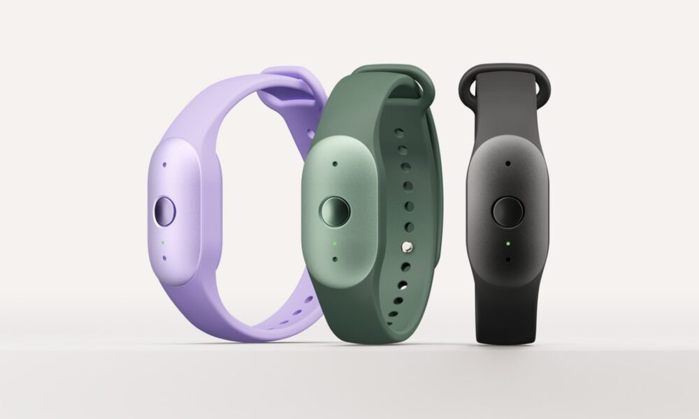 Three Bee Frontier wristbands in lavender, green and black